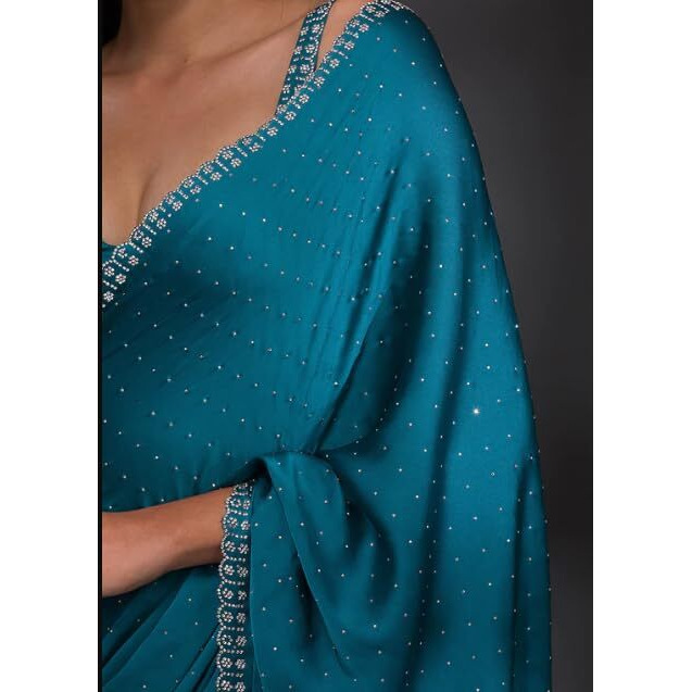 Yashika Women's Hot Fix Solid Color Satin Moss Saree With Unstitched Blouse Material (AZ-YS-OG-CHINTU RAMA)
