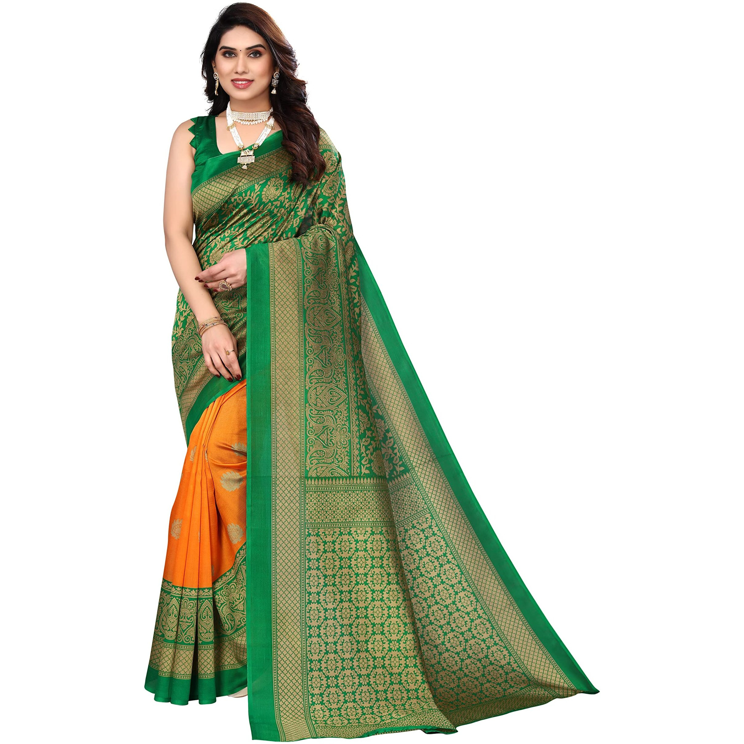 Yashika Venkatagiri Printed Art Silk with Blouse Piece Saree For Women (SDPL-METRO ORANGE_Free Size)