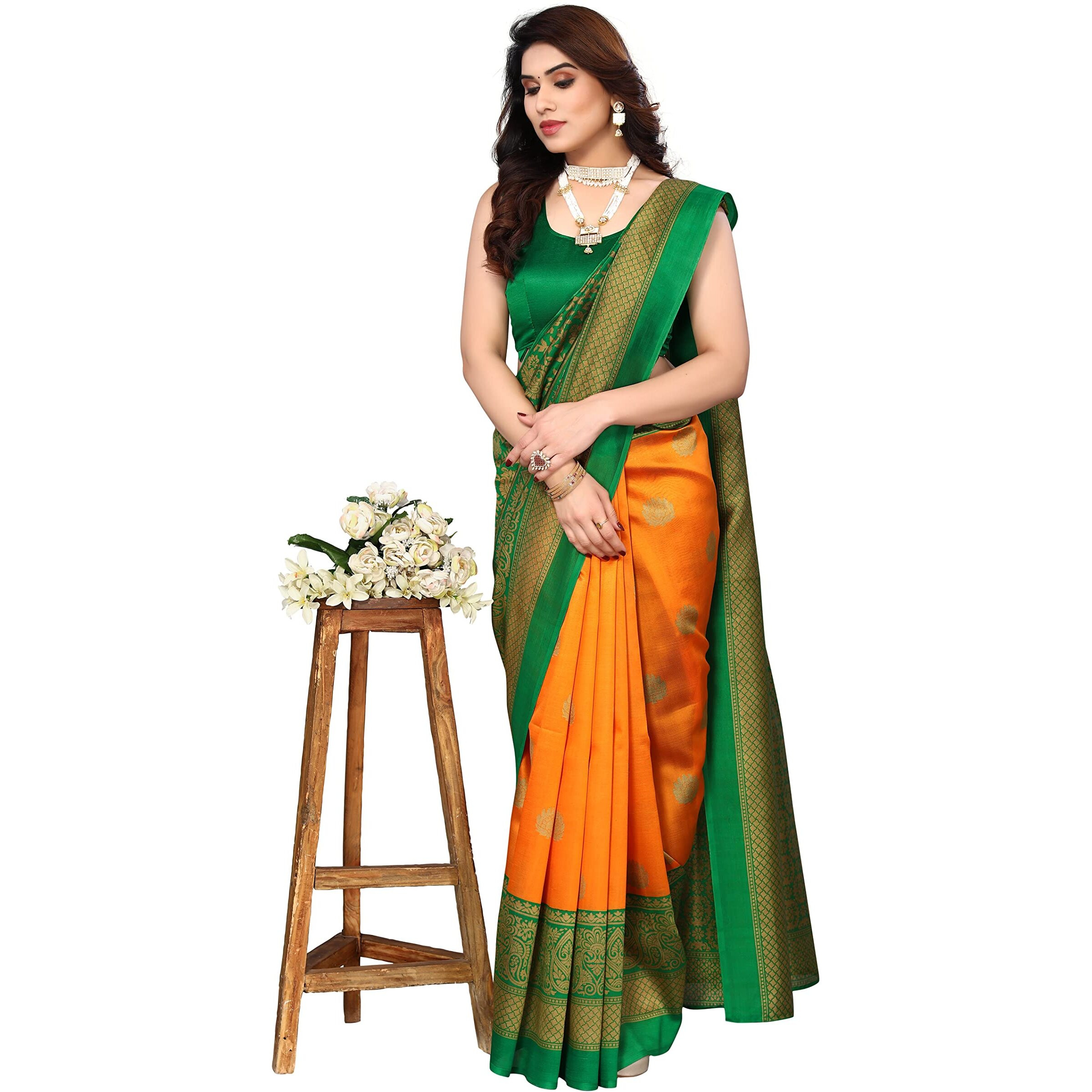 Yashika Venkatagiri Printed Art Silk with Blouse Piece Saree For Women (SDPL-METRO ORANGE_Free Size)