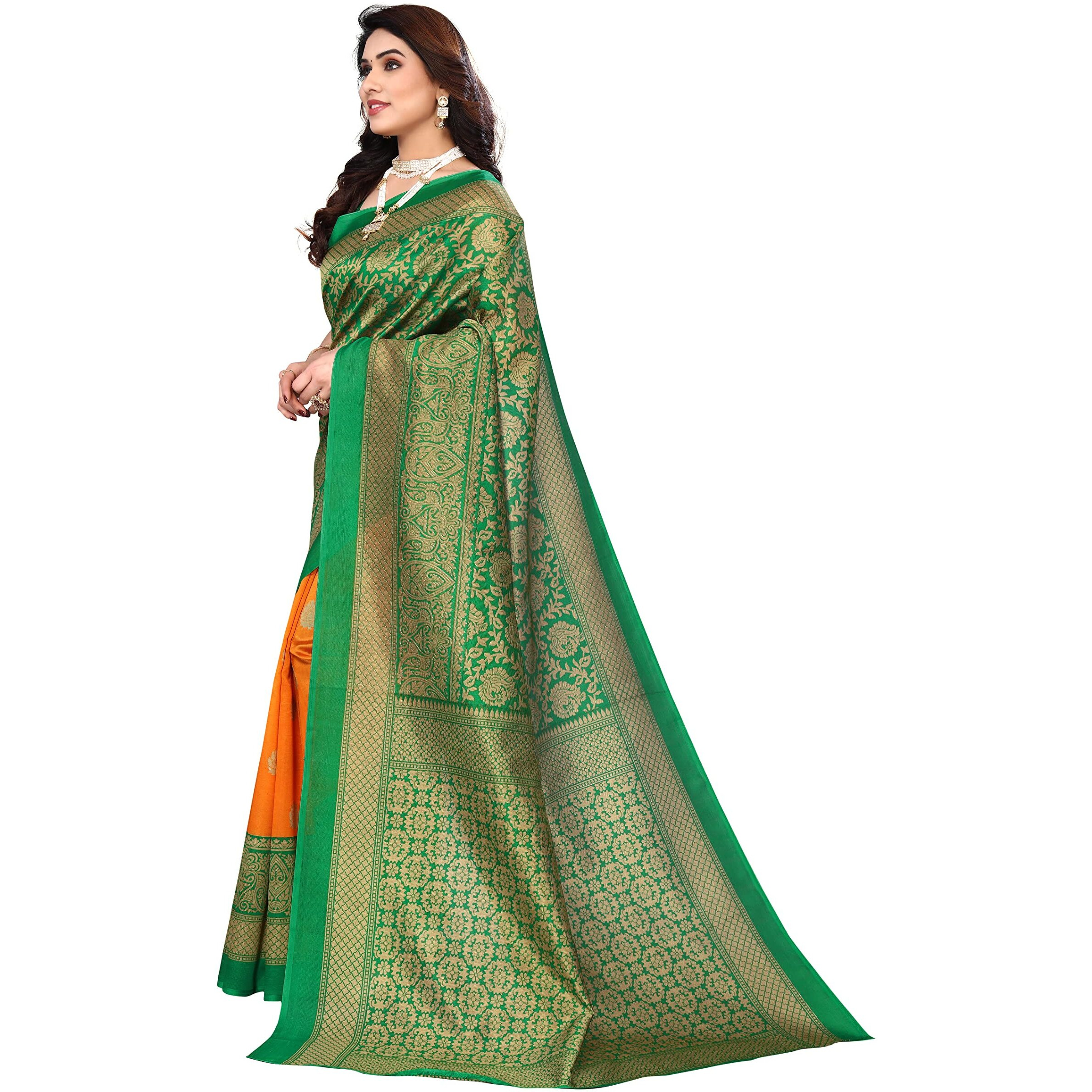 Yashika Venkatagiri Printed Art Silk with Blouse Piece Saree For Women (SDPL-METRO ORANGE_Free Size)