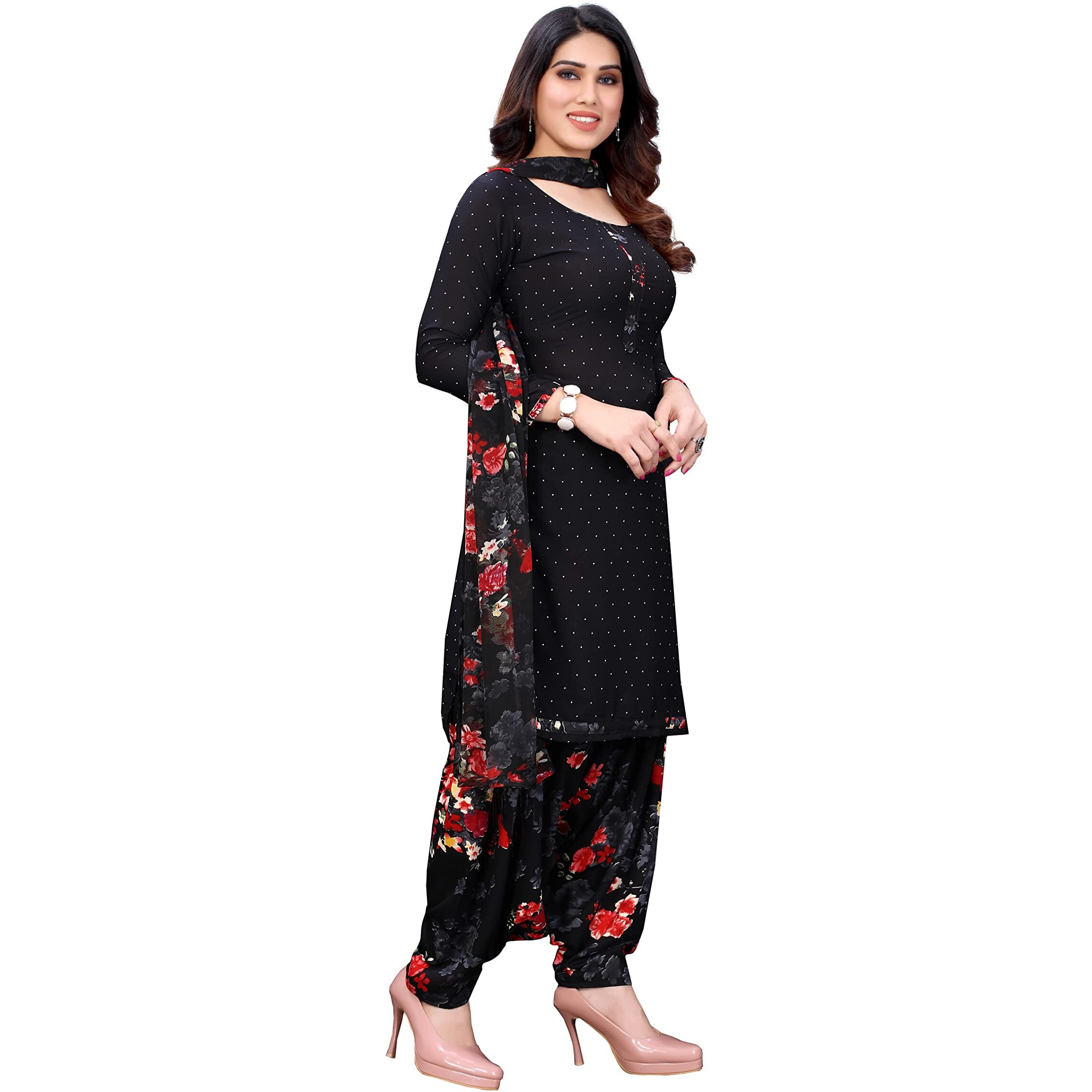 Yashika Women's French Crepe Printed Unstiched Dress Material(BLACK FLOWER),Free Size