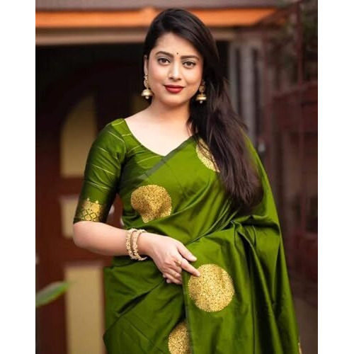 Yashika Women's Banarasi Kanjivaram Cotton Silk Woven Saree with Unstitched Blouse Material (AZ-YS-OG-SRIVALLI MAHENDI)