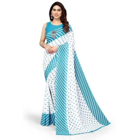Yashika Womens Georgette Printed Saree With Blouse Piece(ZHILMIL SKY BLUE_N_Free Size)
