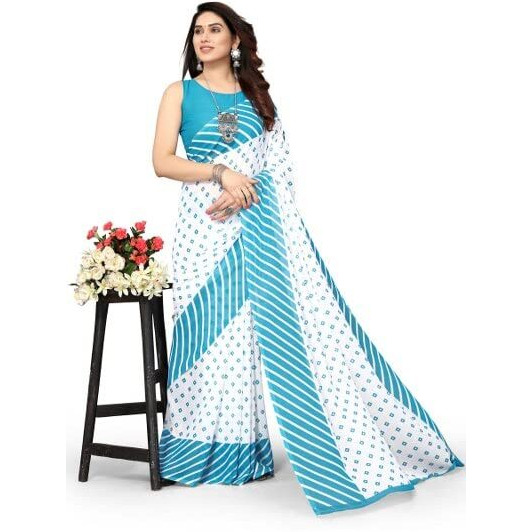 Yashika Womens Georgette Printed Saree With Blouse Piece(ZHILMIL SKY BLUE_N_Free Size)