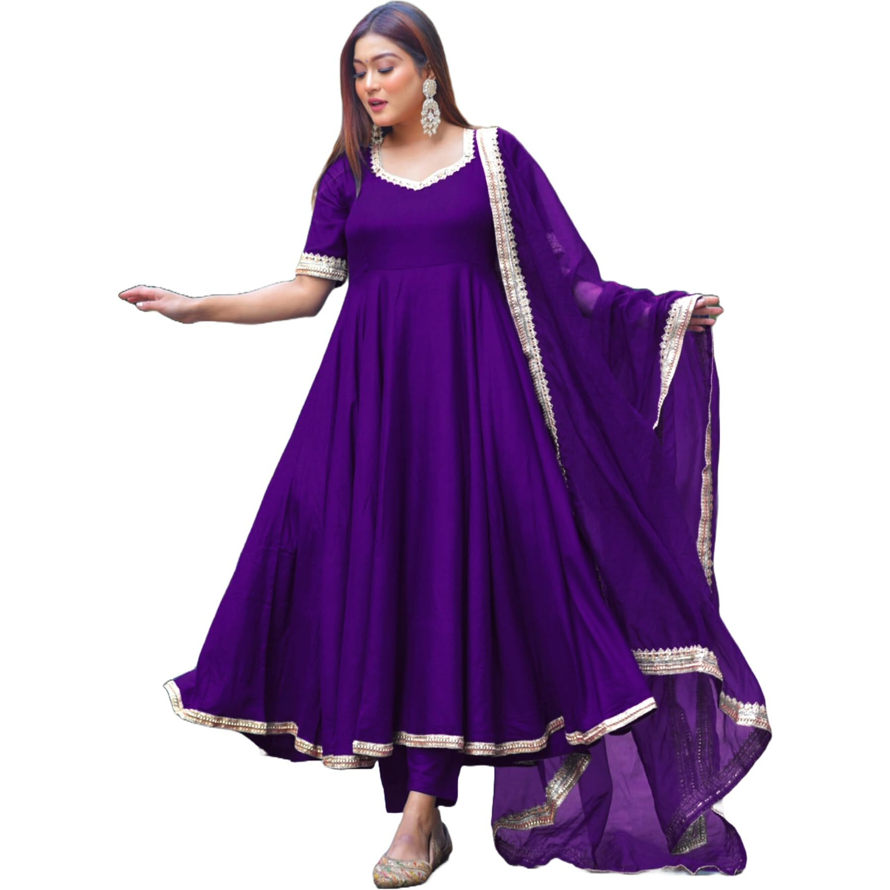 ANNI DESIGNER Women's Rayon Blend Anarkali Solid Kurta with Pant & Dupatta & Dupatta (Shyam Begani_L_Begani_Large)