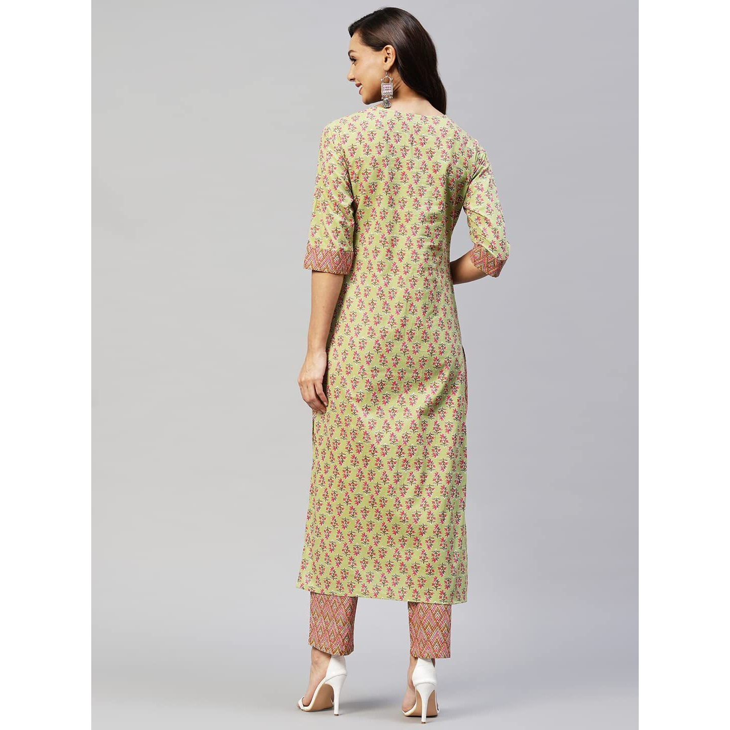 ANNI DESIGNER Women's Cotton Blend Straight Printed Kurta with Pant (Padwil Green_S_ Green_Small)