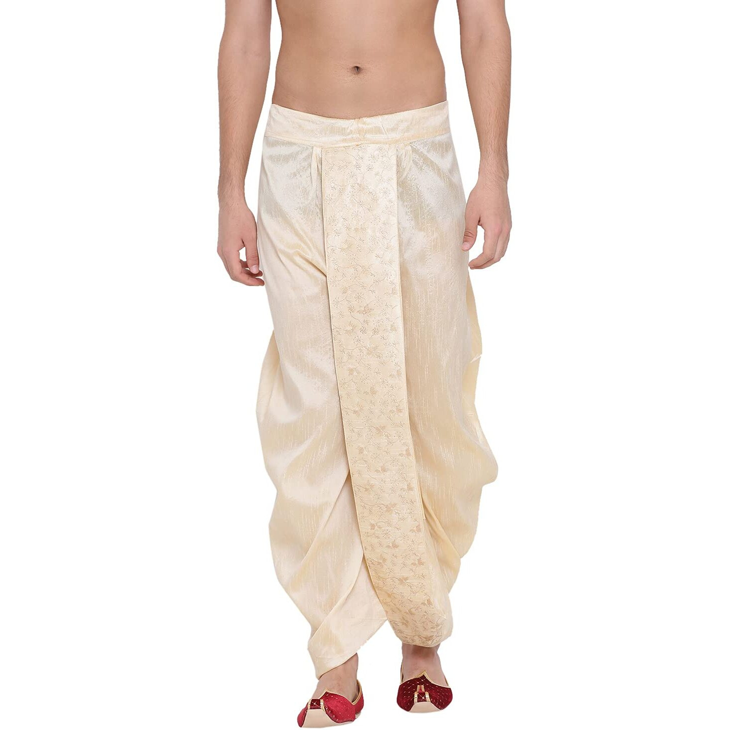 VASTRAMAY Men's Gold Silk Blend Ethnic Dhoti(Gold_Free Size_VASMDT008GO)