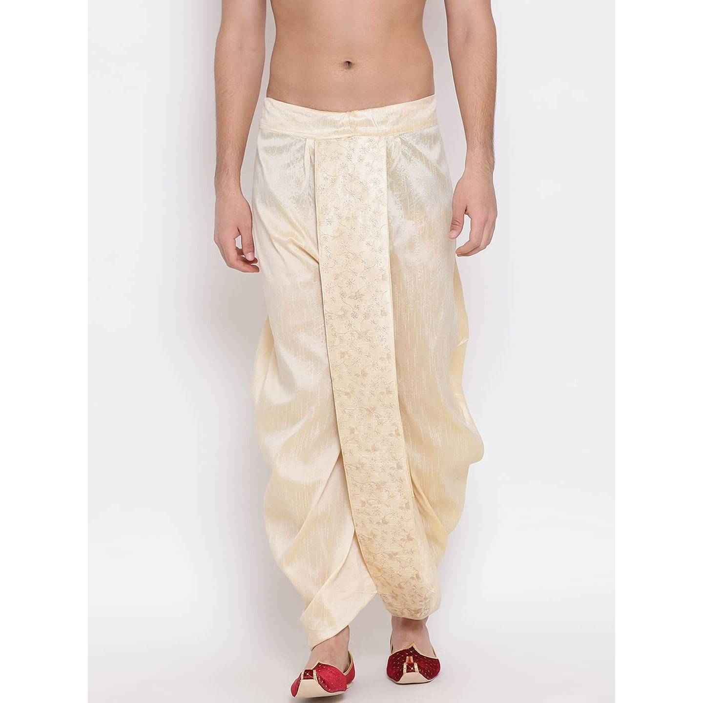 VASTRAMAY Men's Gold Silk Blend Ethnic Dhoti(Gold_Free Size_VASMDT008GO)