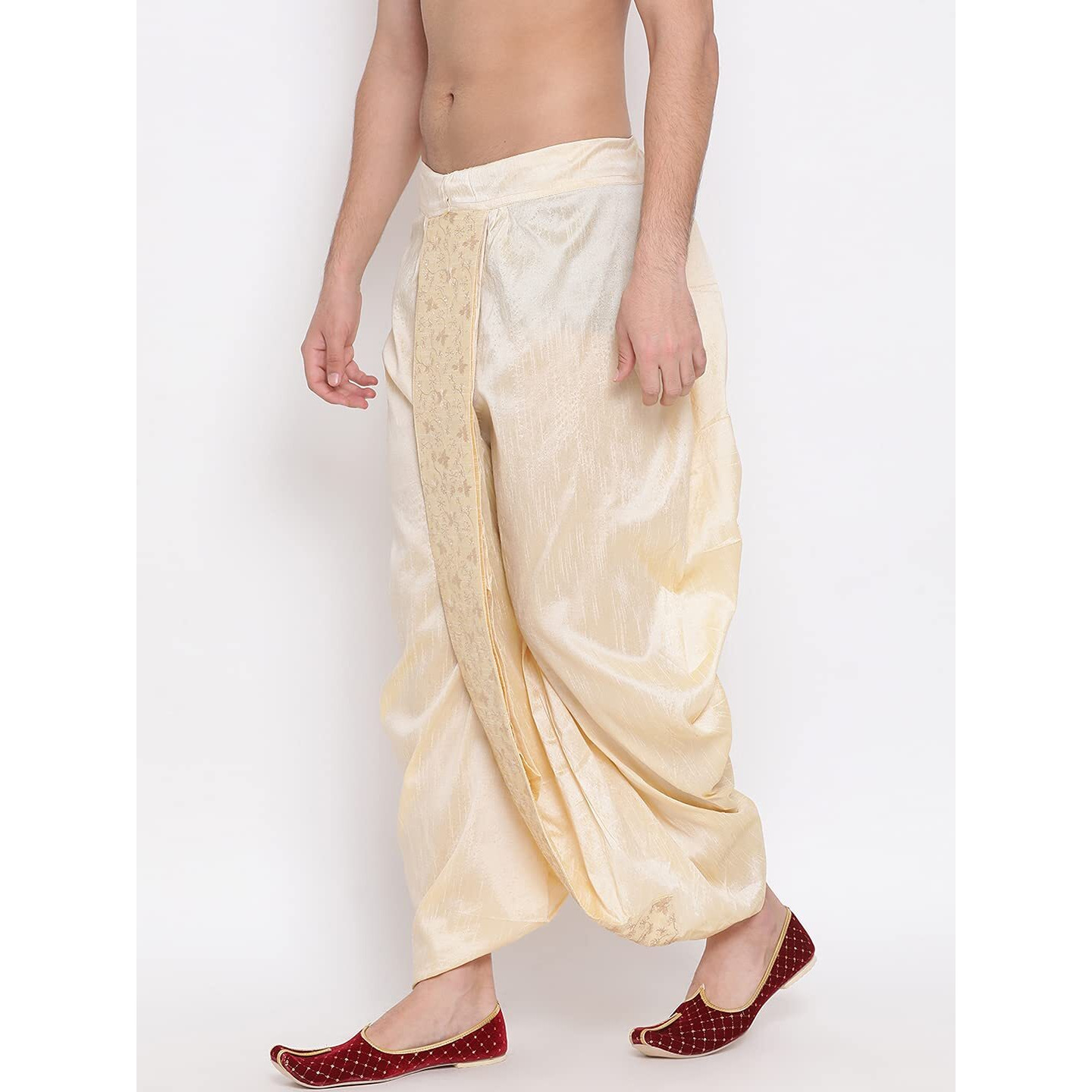 VASTRAMAY Men's Gold Silk Blend Ethnic Dhoti(Gold_Free Size_VASMDT008GO)