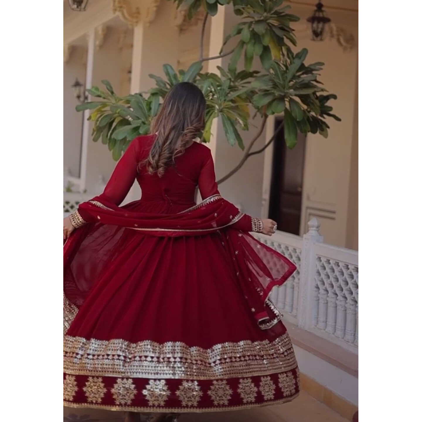 Wedani Faux Georgette Embroidered Anarkali Kurta Set for Womens (in, Alpha, S, Regular, Maroon)