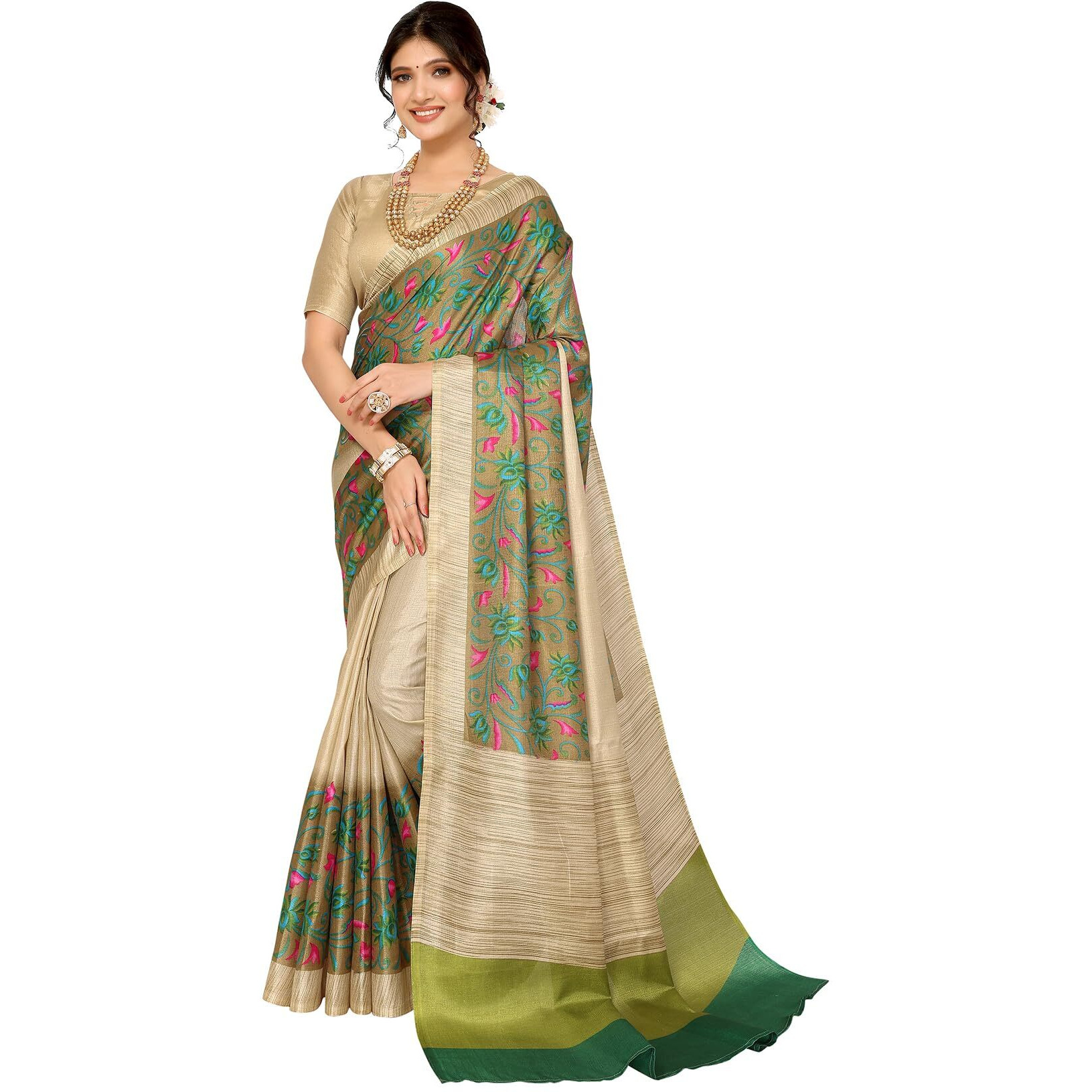 Yashika Women's Woven Printed Art Silk Saree with Unstitched Blouse Material (AZ-YS-P1-KAMAKSHI-RADHA-Parent_Green)