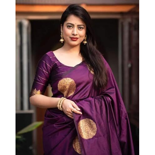 Yashika Women's Banarasi Kanjivaram Cotton Silk Woven Saree with Unstitched Blouse Material (AZ-YS-OG-SRIVALLI PURPLE)