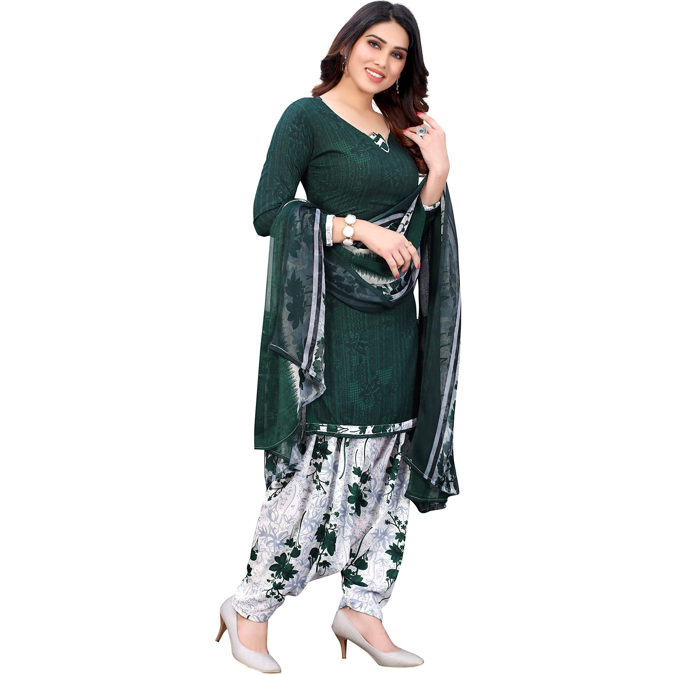 Yashika Women's French Crepe Printed Unstiched Dress Material(NITU GREEN)