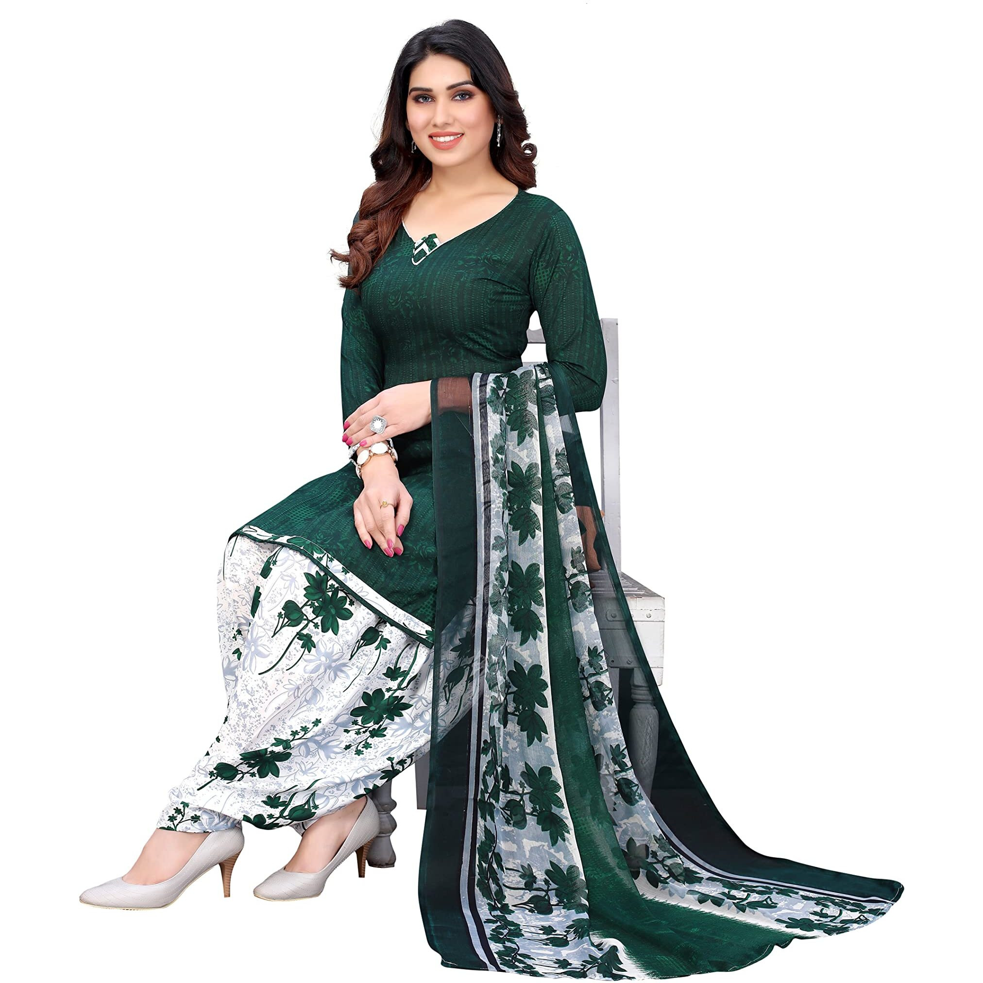 Yashika Women's French Crepe Printed Unstiched Dress Material(NITU GREEN)