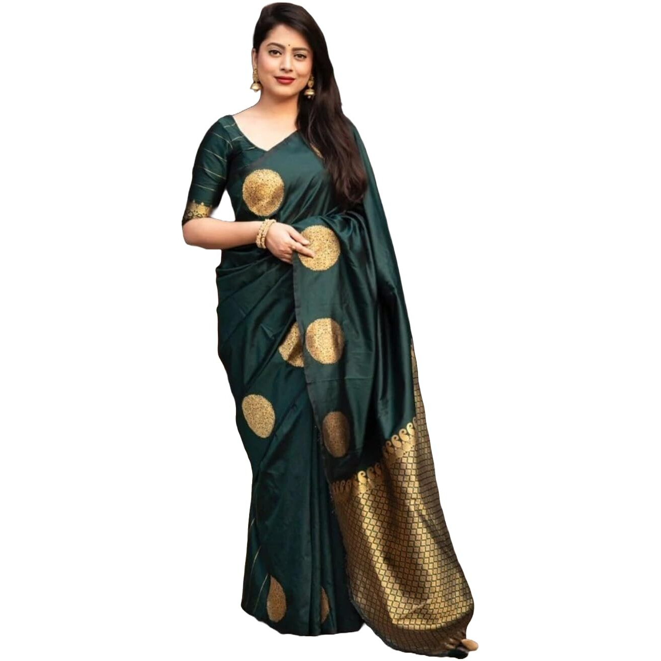 Yashika Women's Banarasi Kanjivaram Cotton Silk Woven Saree with Unstitched Blouse Material (AZ-YS-OG-SRIVALLI GREEN)