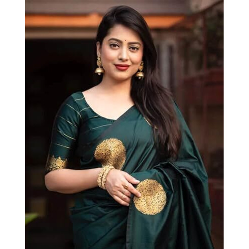 Yashika Women's Banarasi Kanjivaram Cotton Silk Woven Saree with Unstitched Blouse Material (AZ-YS-OG-SRIVALLI GREEN)