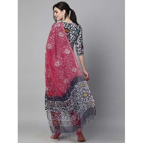 ANNI DESIGNER Women's Cotton Blend Printed Straight Kurta with Pant & Dupatta (Khara Blue_S_Blue_Small)