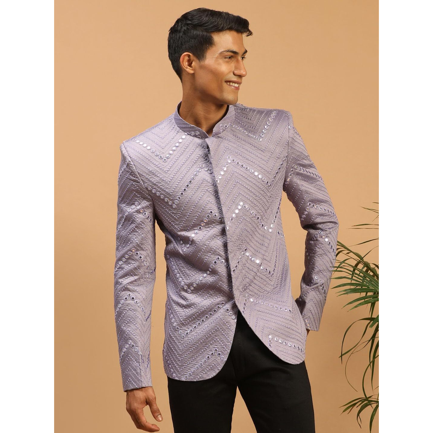 VASTRAMAY Men's Purple Viscose Jodhpuri | Mirror work Embellished Viscose Jodhpuri Coat For Men