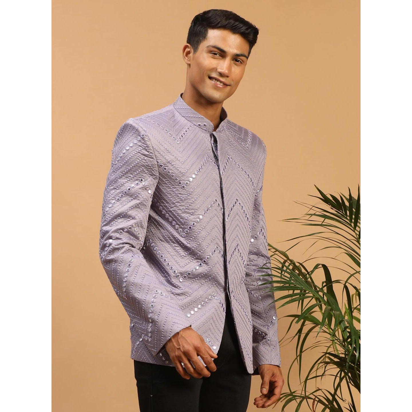 VASTRAMAY Men's Purple Viscose Jodhpuri | Mirror work Embellished Viscose Jodhpuri Coat For Men
