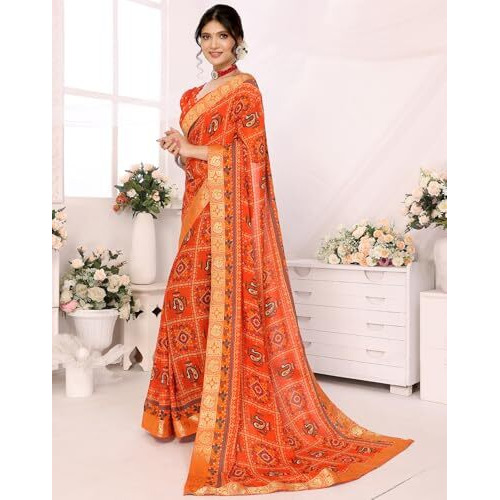 Yashika Women's Woven Printed Georgette Jacquared lace Saree with Unstitched Blouse Material (AZ-YS-P1-AKSHARA-CHARITHA-Parent_Orange)