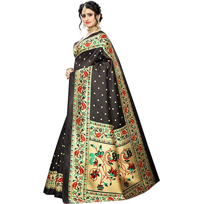 Yashika Art Silk with Blouse Piece Saree (SDPL-MATWALI_Black_Free Size)