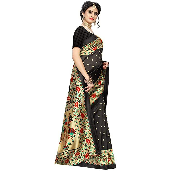 Yashika Art Silk with Blouse Piece Saree (SDPL-MATWALI_Black_Free Size)
