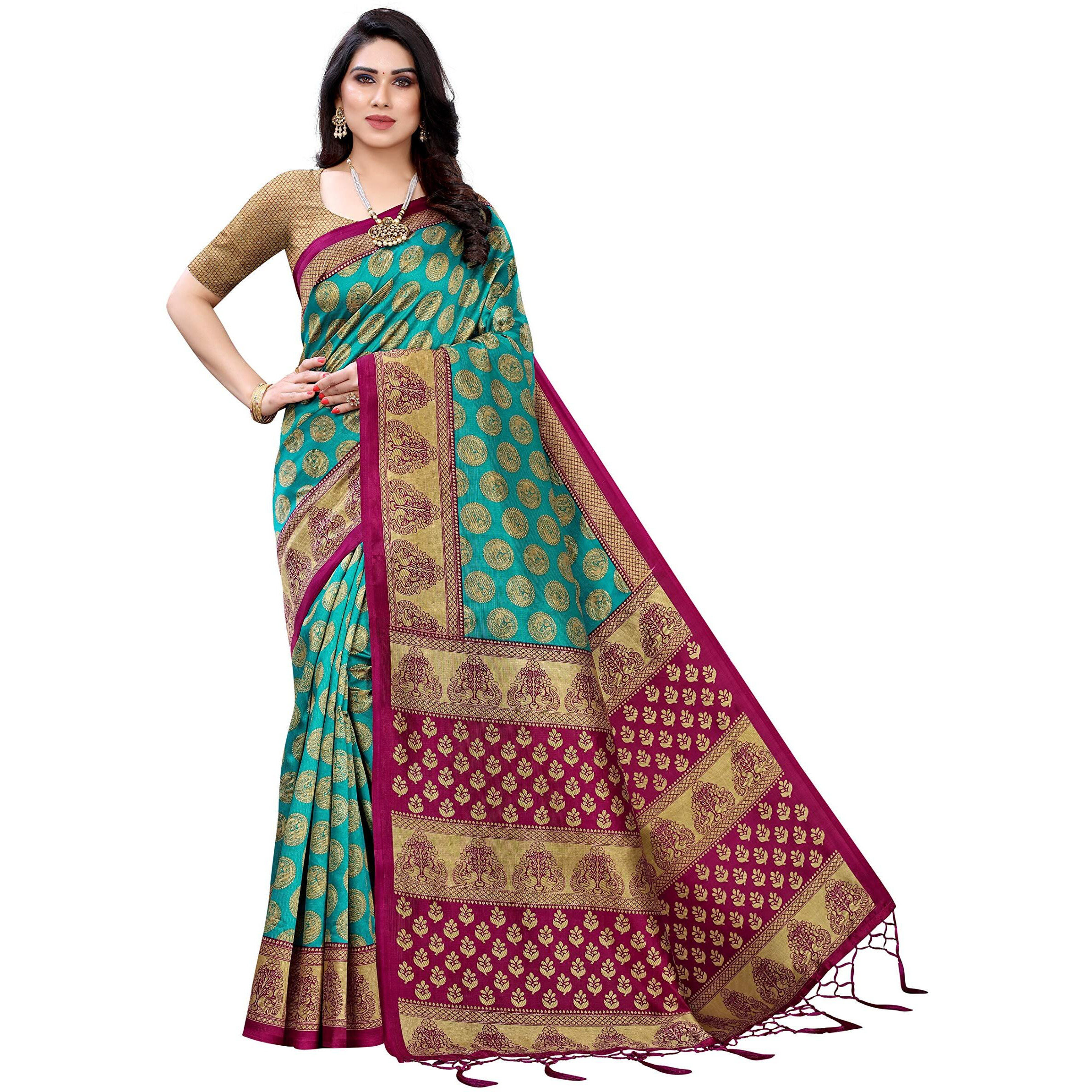 Yashika Women's Art Silk Saree (ALIFA RAMA_Light Blue)