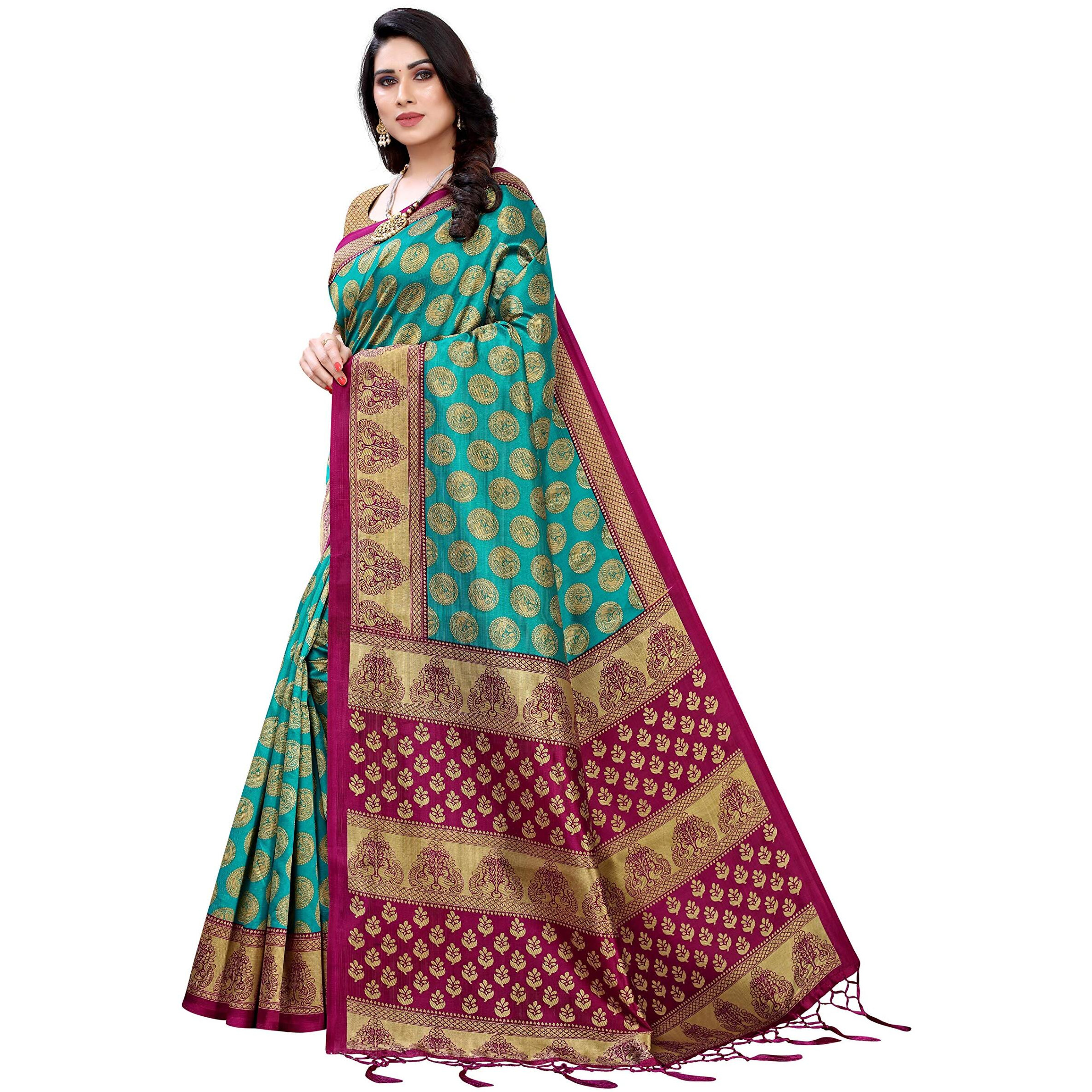 Yashika Women's Art Silk Saree (ALIFA RAMA_Light Blue)