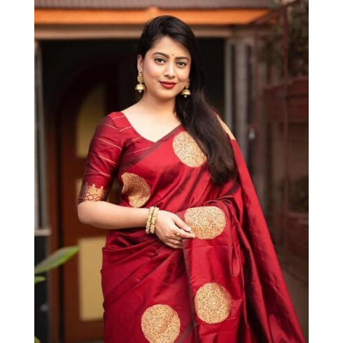 Yashika Women's Banarasi Kanjivaram Cotton Silk Woven Saree with Unstitched Blouse Material (AZ-YS-OG-SRIVALLI MARRON)