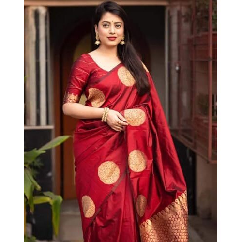 Yashika Women's Banarasi Kanjivaram Cotton Silk Woven Saree with Unstitched Blouse Material (AZ-YS-OG-SRIVALLI MARRON)