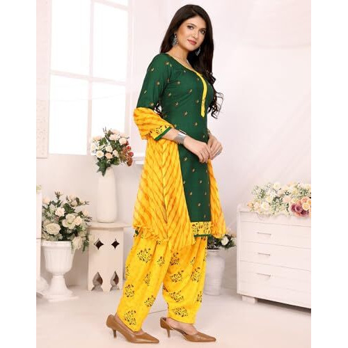Yashika Women's Printed Dress Material - Unstitched Crepe Fabric Kurti, Pants & Dupatta Set (AZ-YS-P1-PRAMILA GREEN)