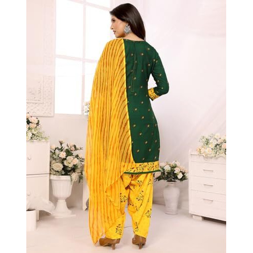 Yashika Women's Printed Dress Material - Unstitched Crepe Fabric Kurti, Pants & Dupatta Set (AZ-YS-P1-PRAMILA GREEN)