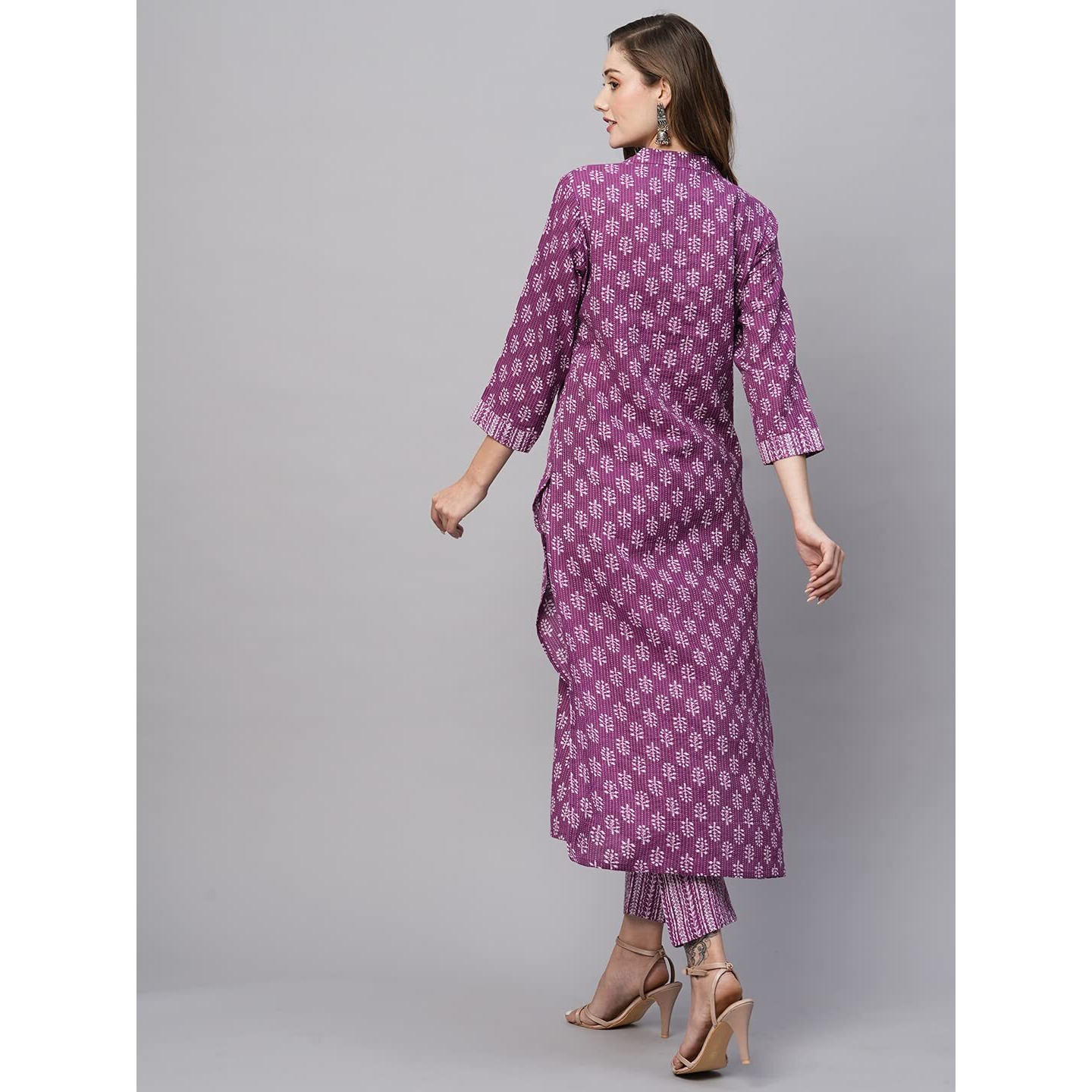 ANNI DESIGNER Women's Cotton Blend Straight Printed Kurta with Pant (Raina Purple_L_Purple_Large)