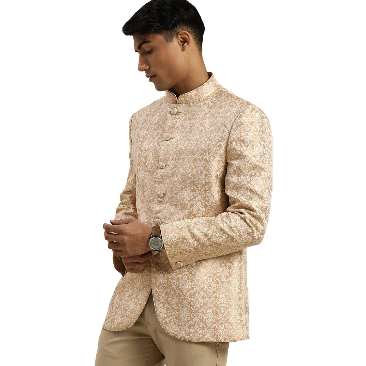 VASTRAMAY Men's Gold Jacquard Jodhpuri_VASMJP005GO_42
