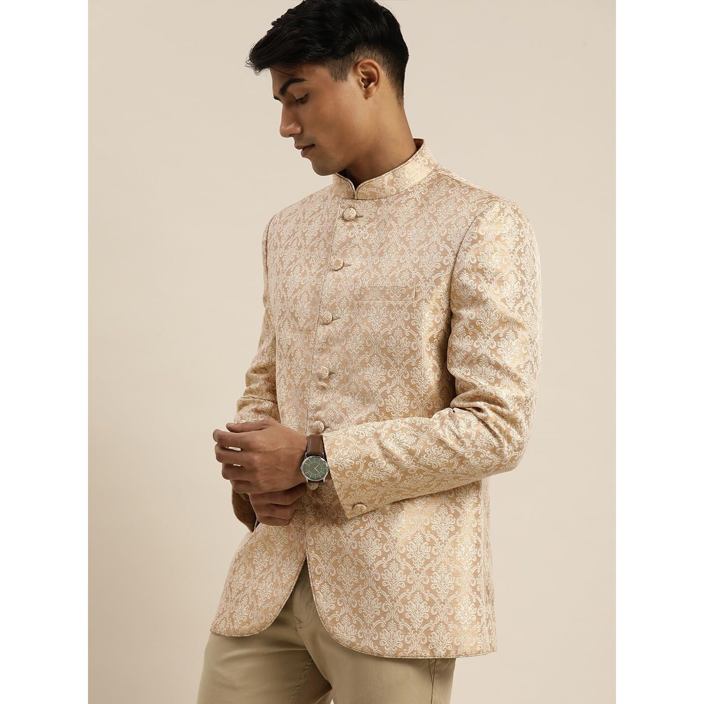 VASTRAMAY Men's Gold Jacquard Jodhpuri_VASMJP005GO_42