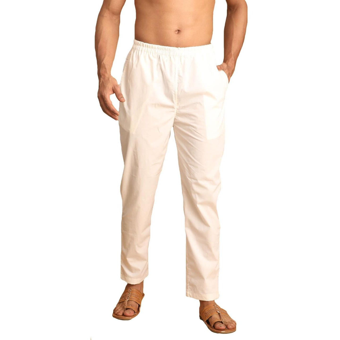 VASTRAMAY Men's Cotton Pant Style Cream Pyjama I Lycra Pant Style Pyjama with Side Pockets_VASMPANT006CR_36