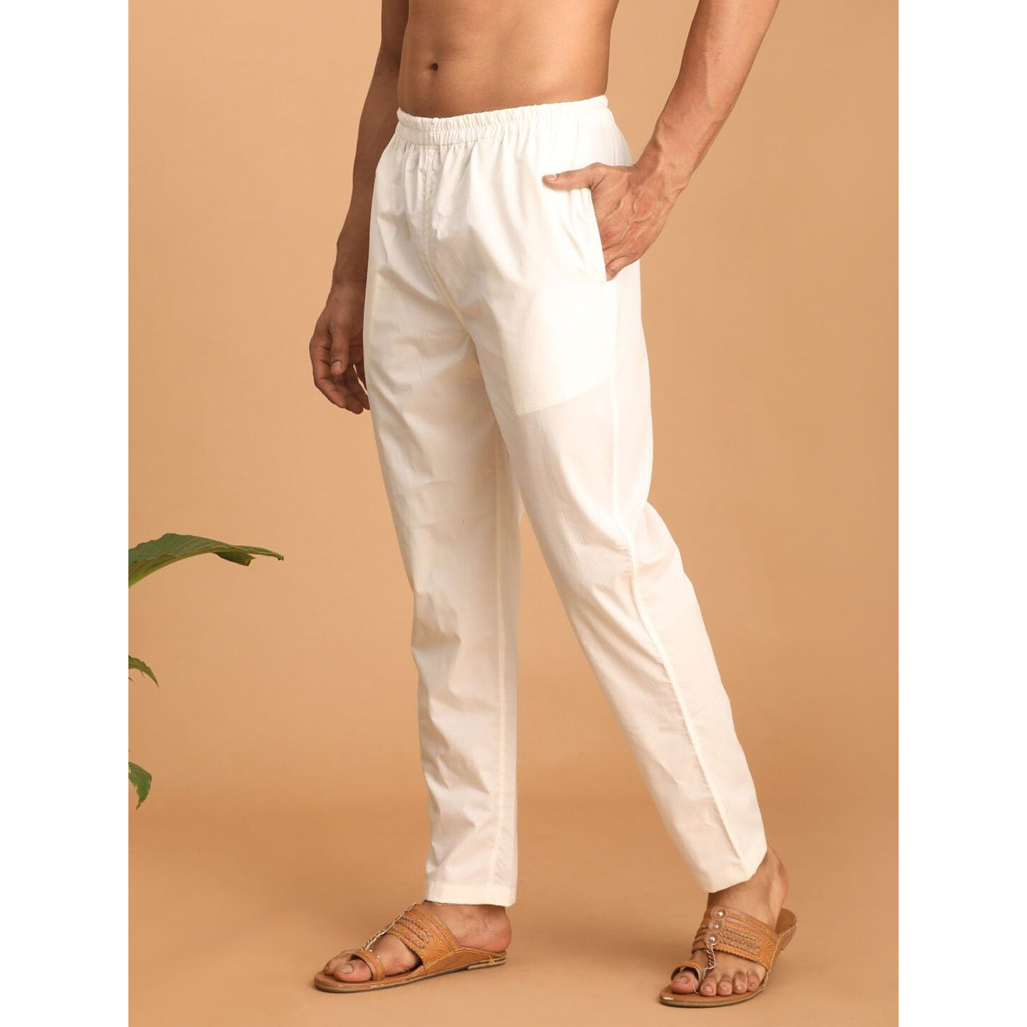VASTRAMAY Men's Cotton Pant Style Cream Pyjama I Lycra Pant Style Pyjama with Side Pockets_VASMPANT006CR_36