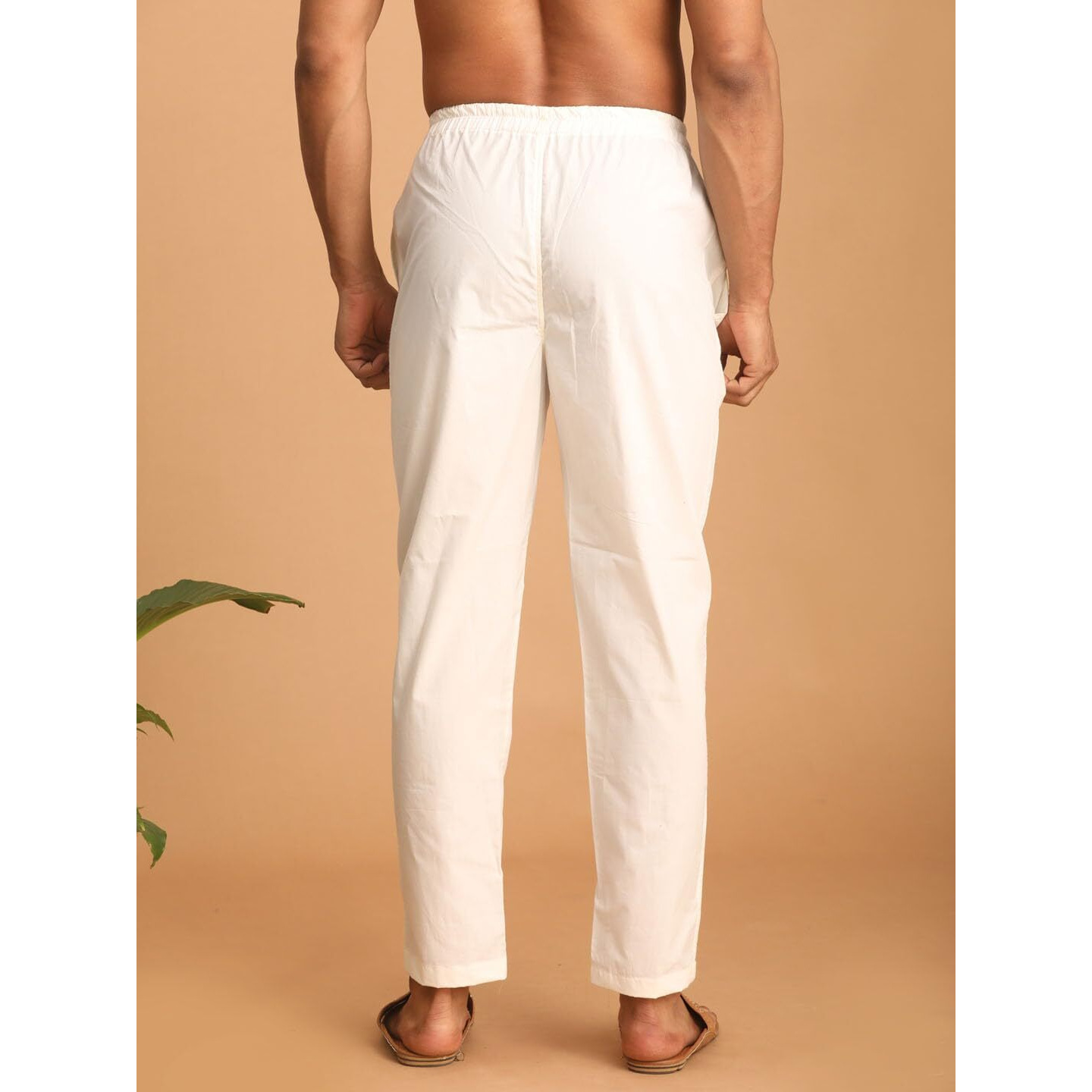 VASTRAMAY Men's Cotton Pant Style Cream Pyjama I Lycra Pant Style Pyjama with Side Pockets_VASMPANT006CR_36