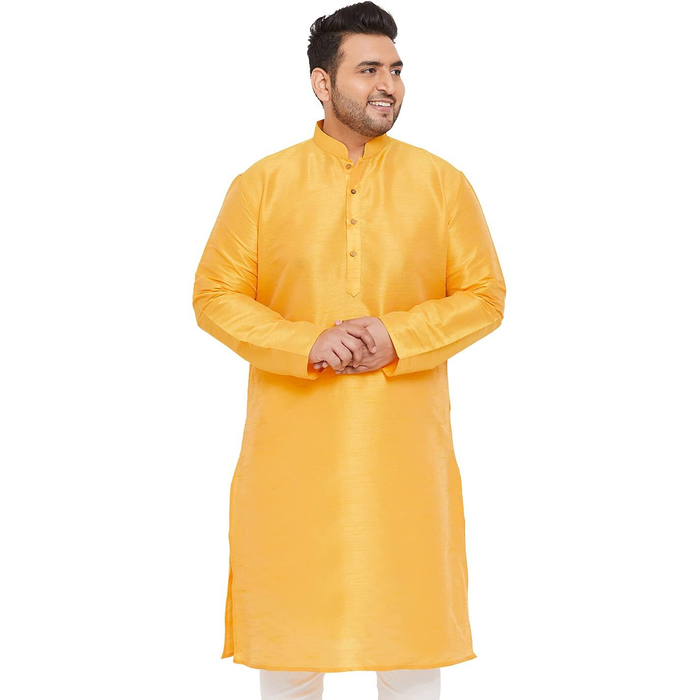 VASTRAMAY Plus Mens Silk Blend Yellow Kurta - Elegance for Festivals & Events_VPLUSMK001YW_44