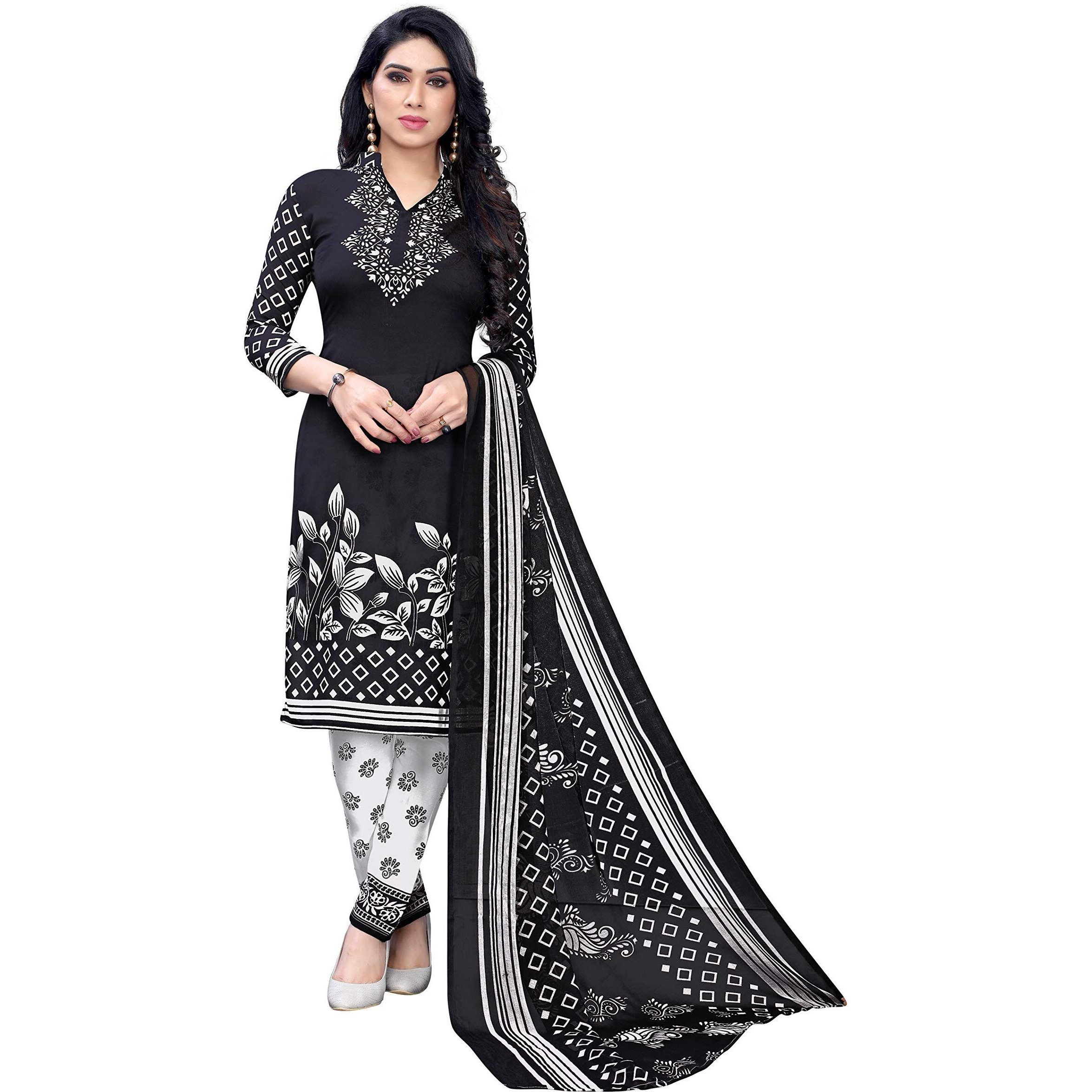 Yashika Women's Crepe Salwar Suit Set Dress Material (Prisha Black_Dark Free Size)