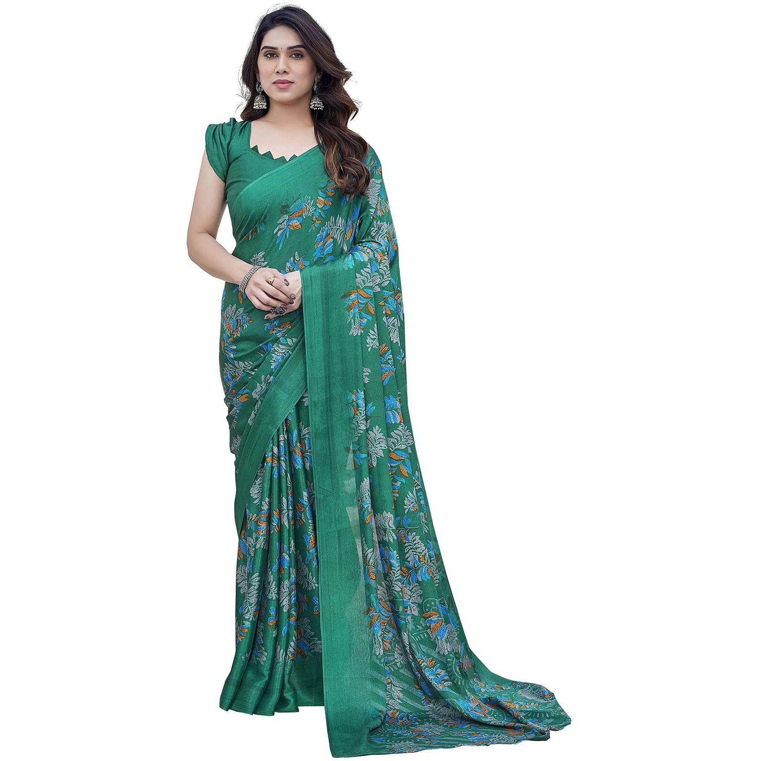 Yashika Women's Elegant Chiffon Saree Set with Matching Blouse - Unveiling Timeless Style and Grace in Every Draped Detail Perfect for Special Occasions (AZ-YS-P1-SHALINI GREEN)