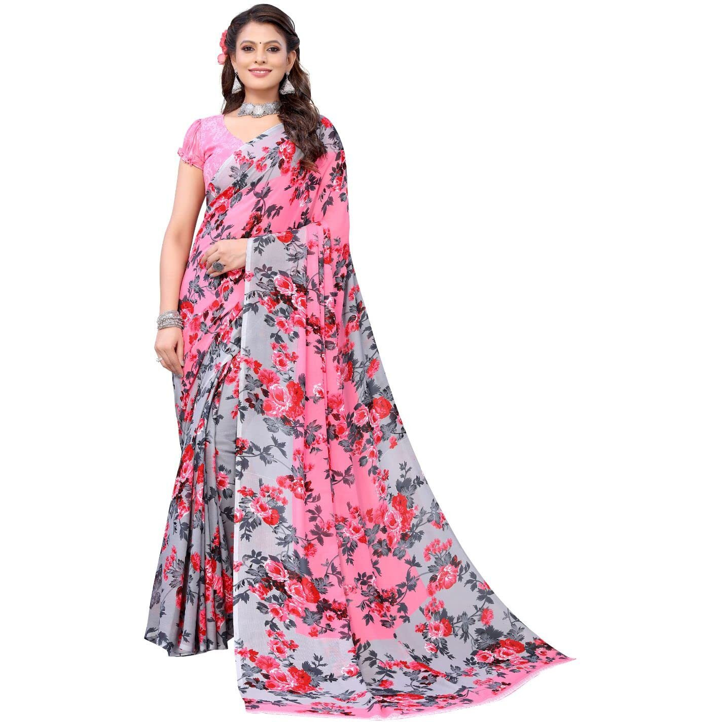 Yashika Women's Jacquard Georgette Saree (HEMAXI Peach_W