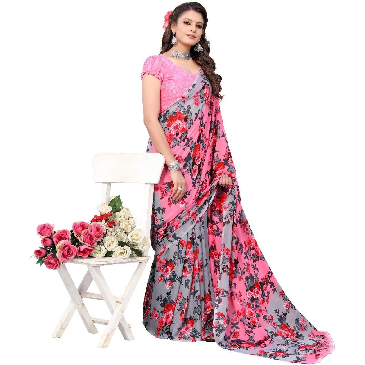 Yashika Women's Jacquard Georgette Saree (HEMAXI Peach_W