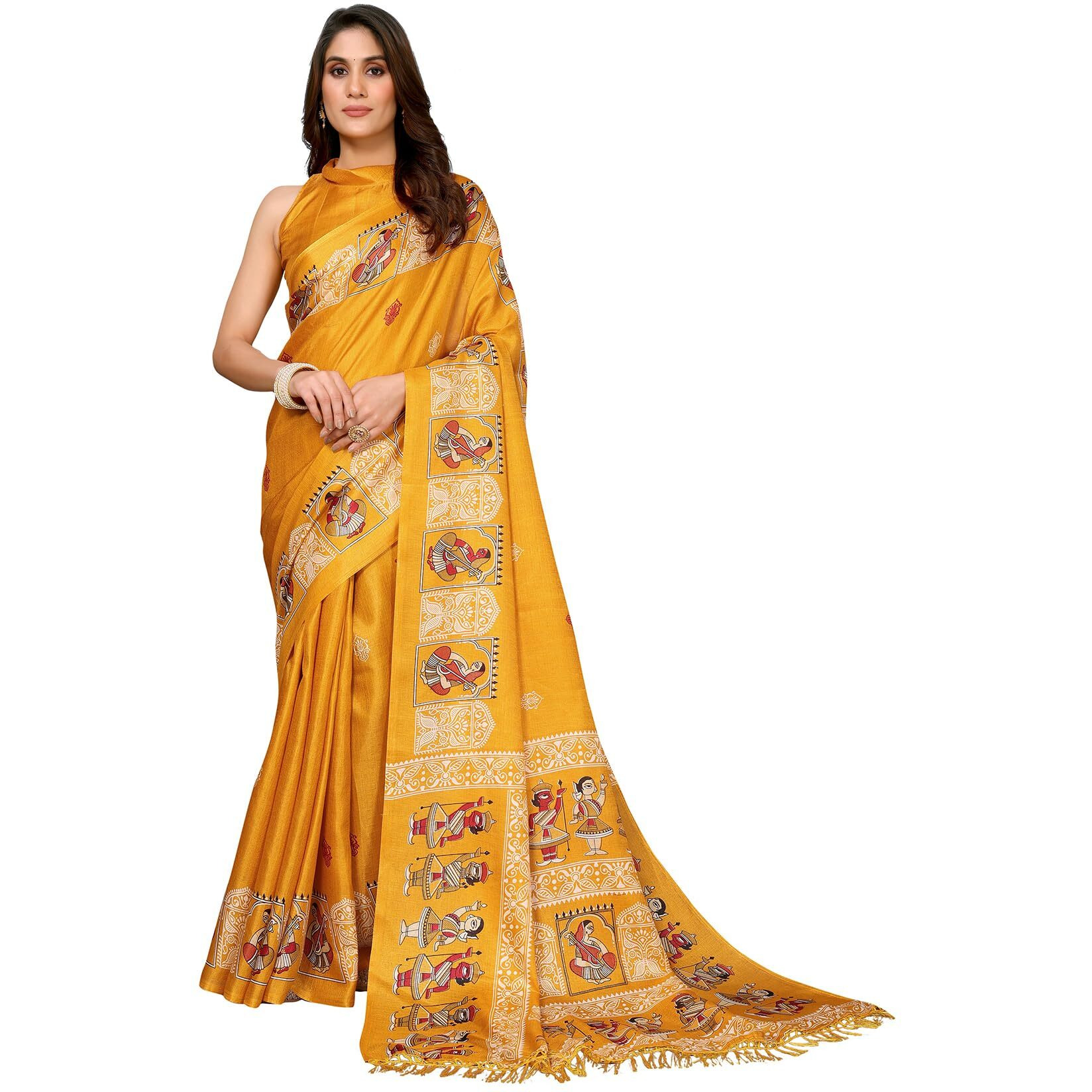 Yashika Women's Woven Latest Art Silk and Tassels Saree with Unstitched Blouse Material (AZ-YS-P1-NAFIZA-Parent_Yellow)