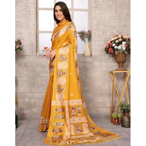 Yashika Women's Woven Latest Art Silk and Tassels Saree with Unstitched Blouse Material (AZ-YS-P1-NAFIZA-Parent_Yellow)