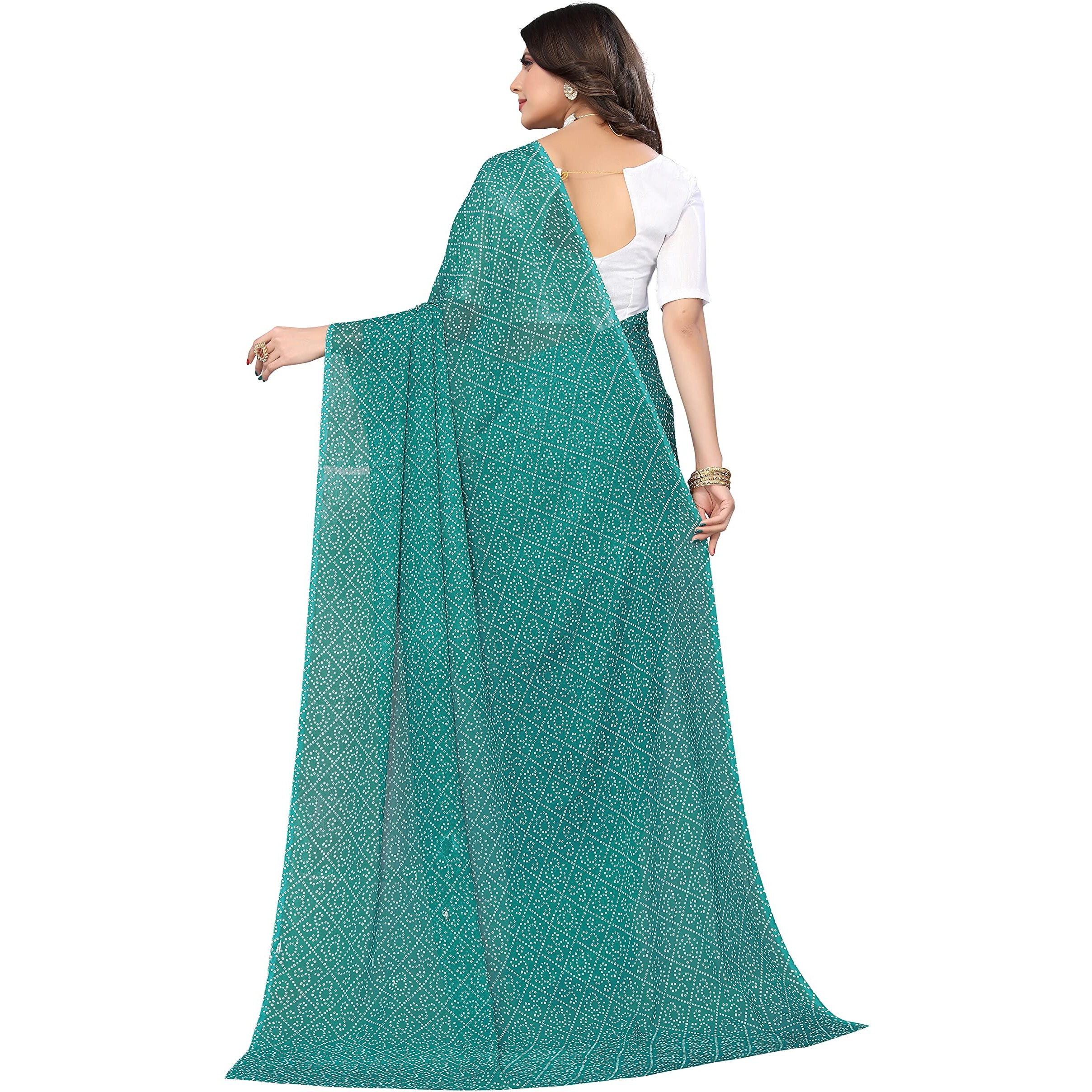 Yashika Women's Turquoise Green Georgette Bandhani Printed Saree with Unstitched Blouse Piece (SATHYA GREEN)
