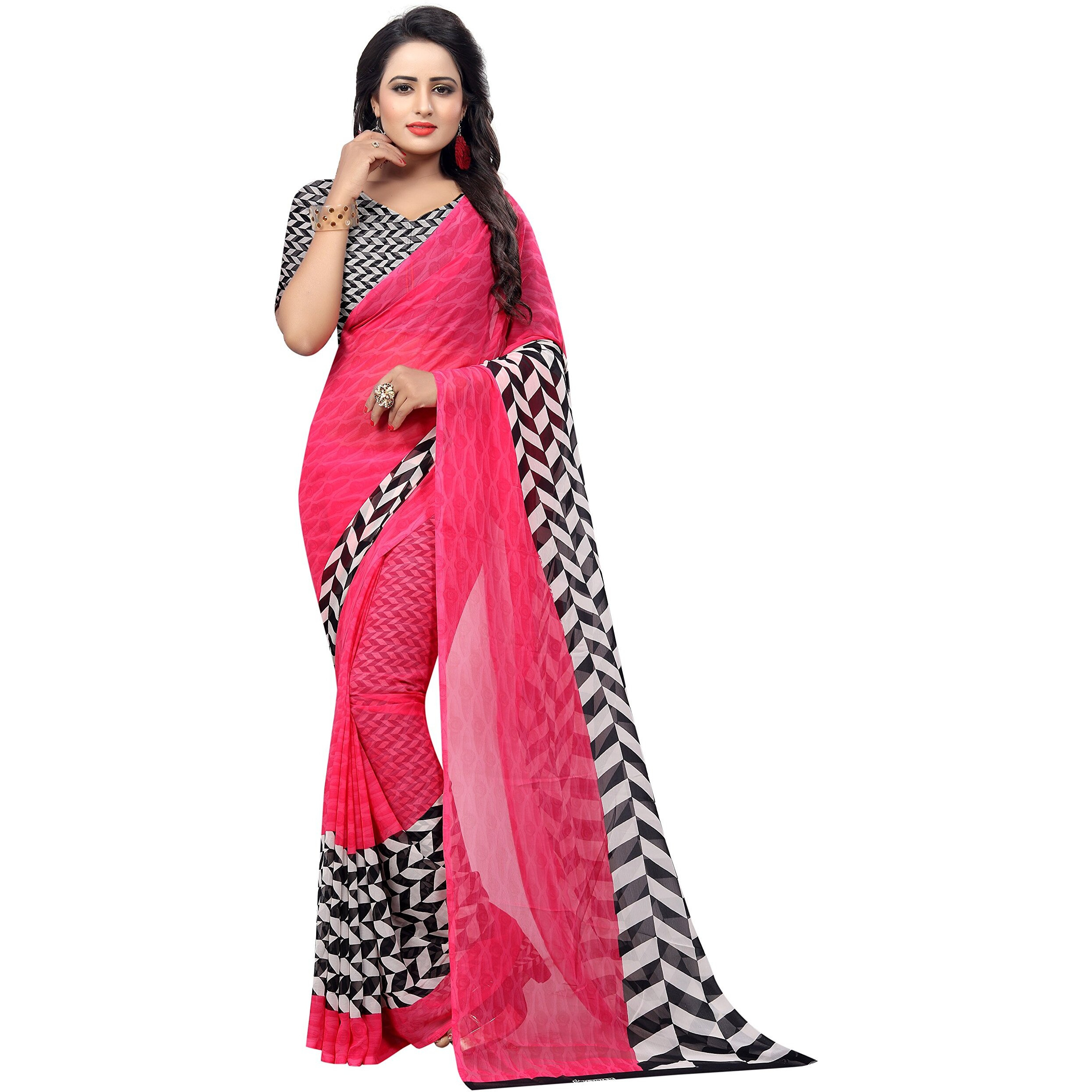 Yashika Women's Other Georgette Saree With Blouse Piece (SDPL-PIKU PINK_Pink_Free Size_Pink)