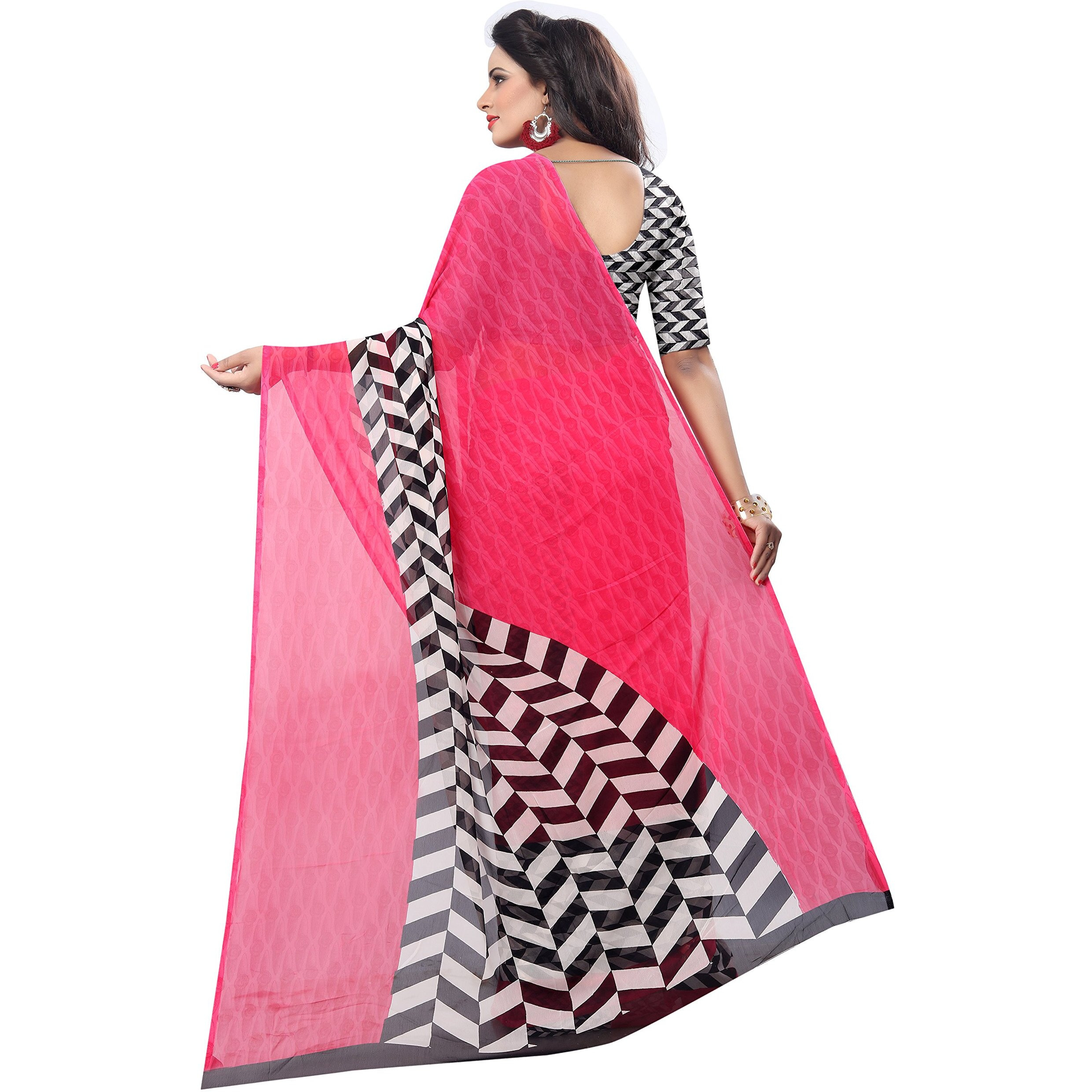 Yashika Women's Other Georgette Saree With Blouse Piece (SDPL-PIKU PINK_Pink_Free Size_Pink)