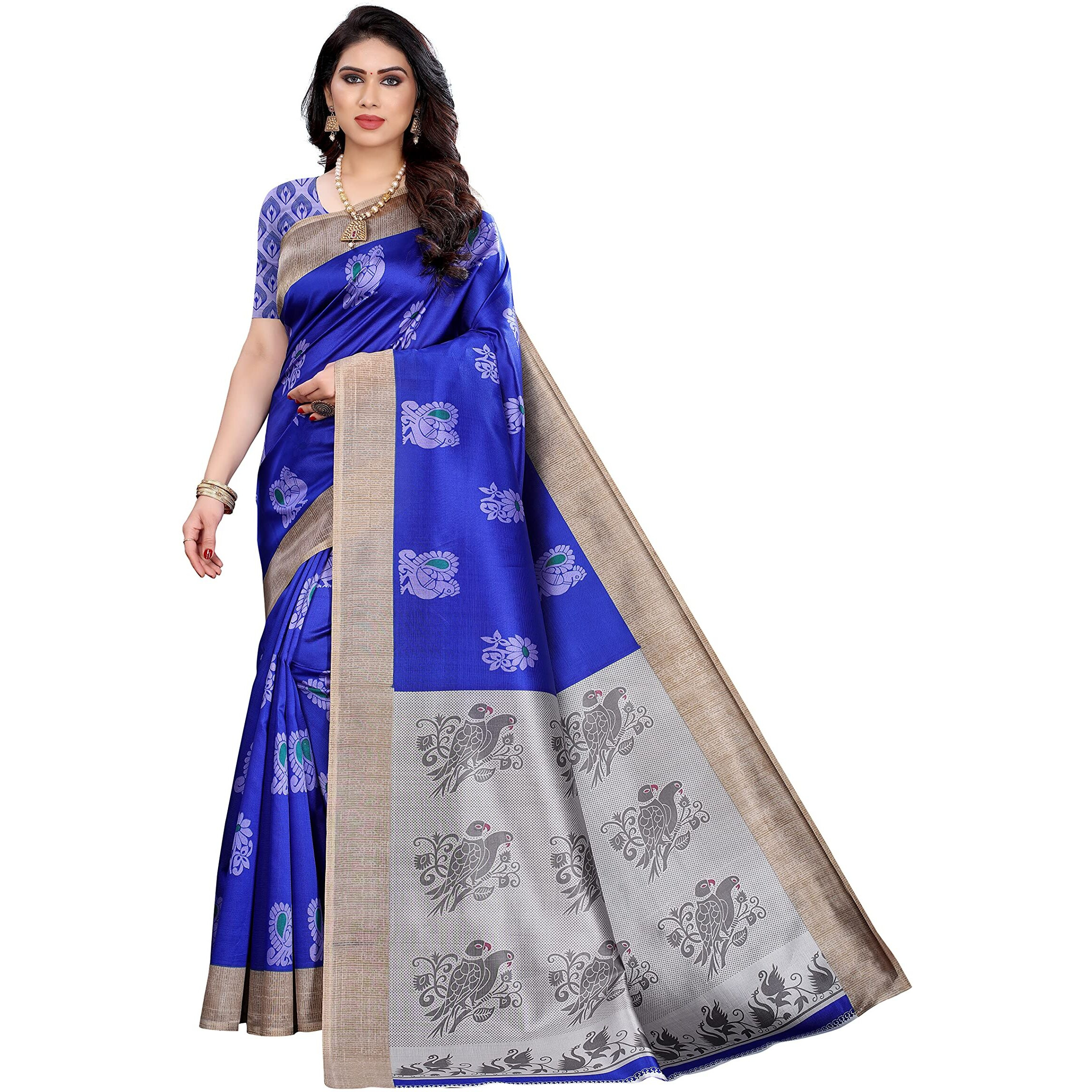Yashika Women's Jacquard Art Silk Saree (Kesar Blue