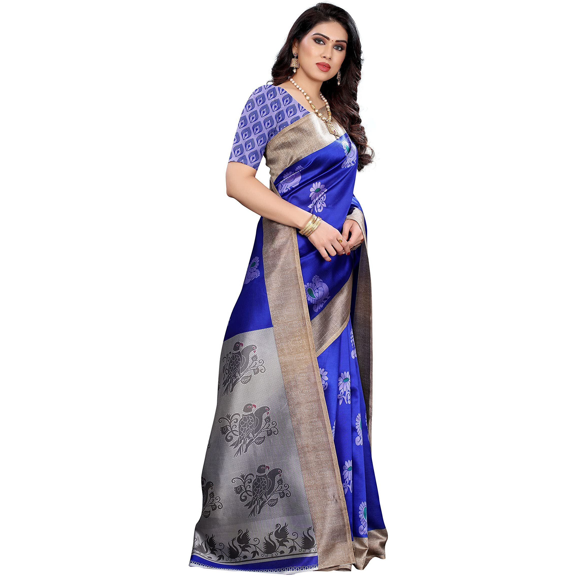 Yashika Women's Jacquard Art Silk Saree (Kesar Blue